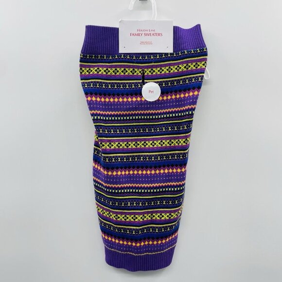 Holiday Lane Size XL Bright Stripe Fair Isle Pet Dog Knit Sweater in Purple 739 - Picture 2 of 8